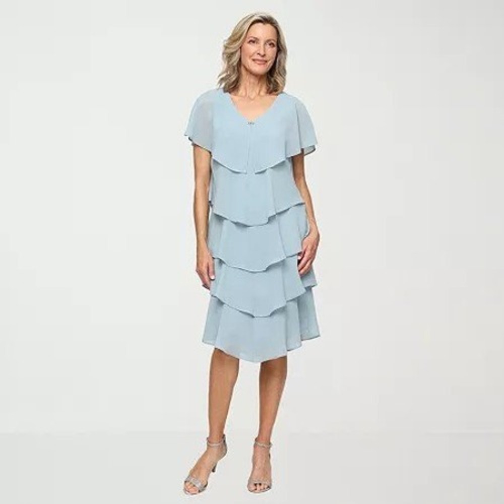 MSRP $94 S. L. Fashions Womens 16 Sage V Neck Sleeveless Shift Dress